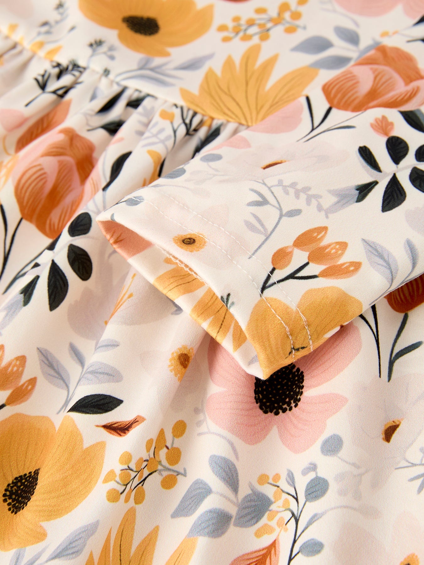 Hellen Winter Floral Long Sleeve Ruffled Girls Dress