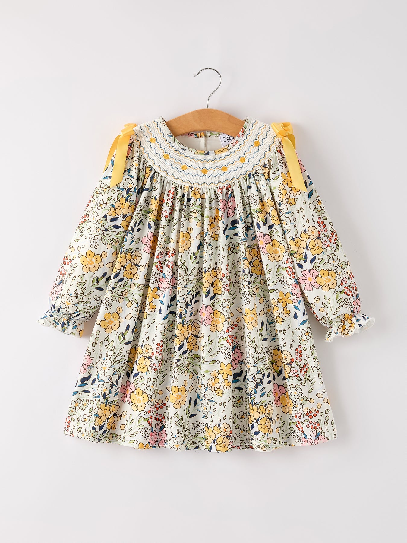 Matani Fall  Embroidery Smocking Bow Floral Leaf Baby Girls Dress