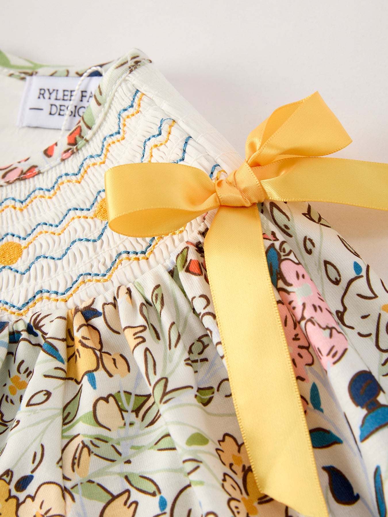 Matani Fall  Embroidery Smocking Bow Floral Leaf Baby Girls Dress