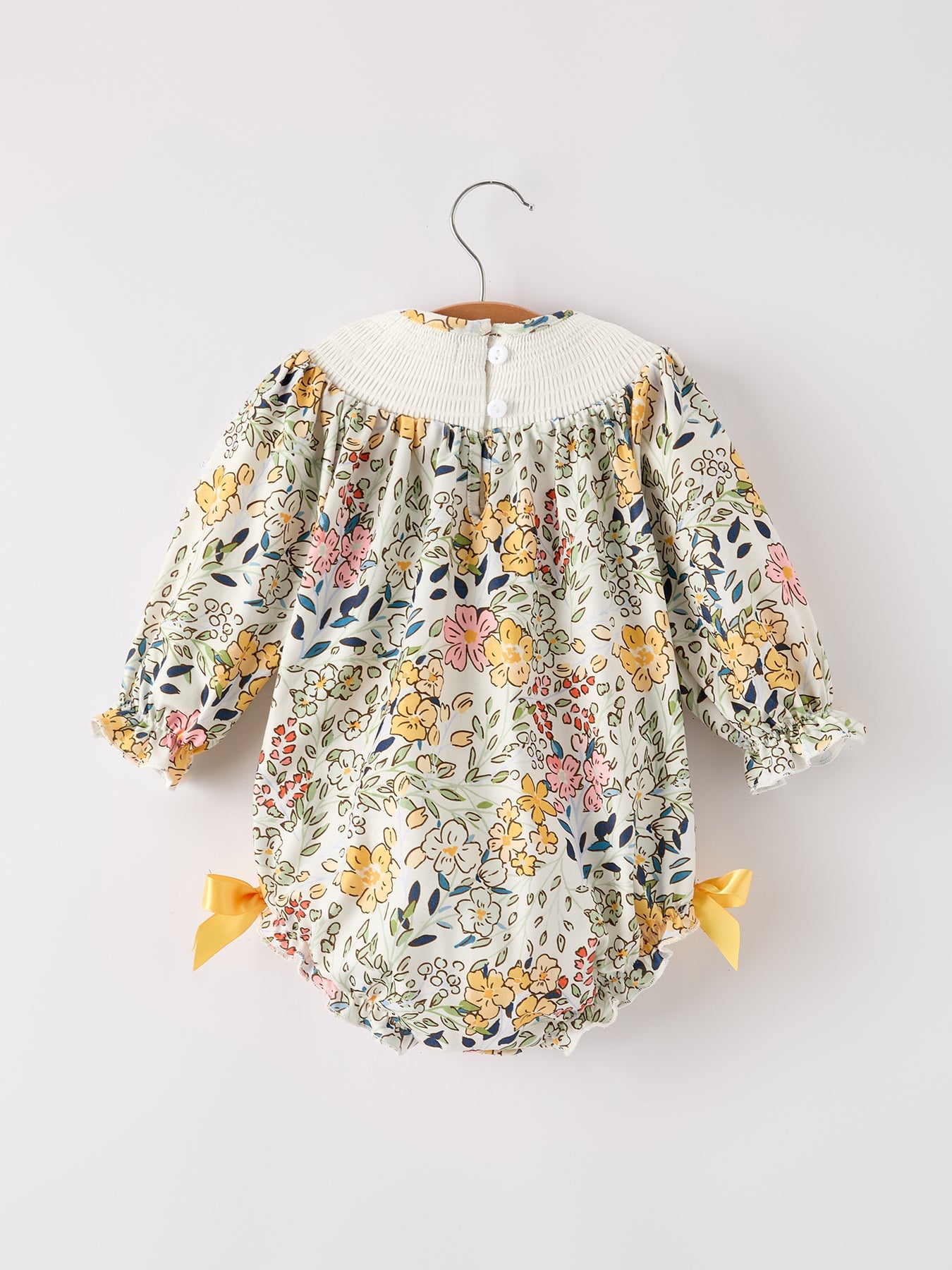 Grace Fall Embroidery Smocking Bow Floral Leaf Baby Girls Romper