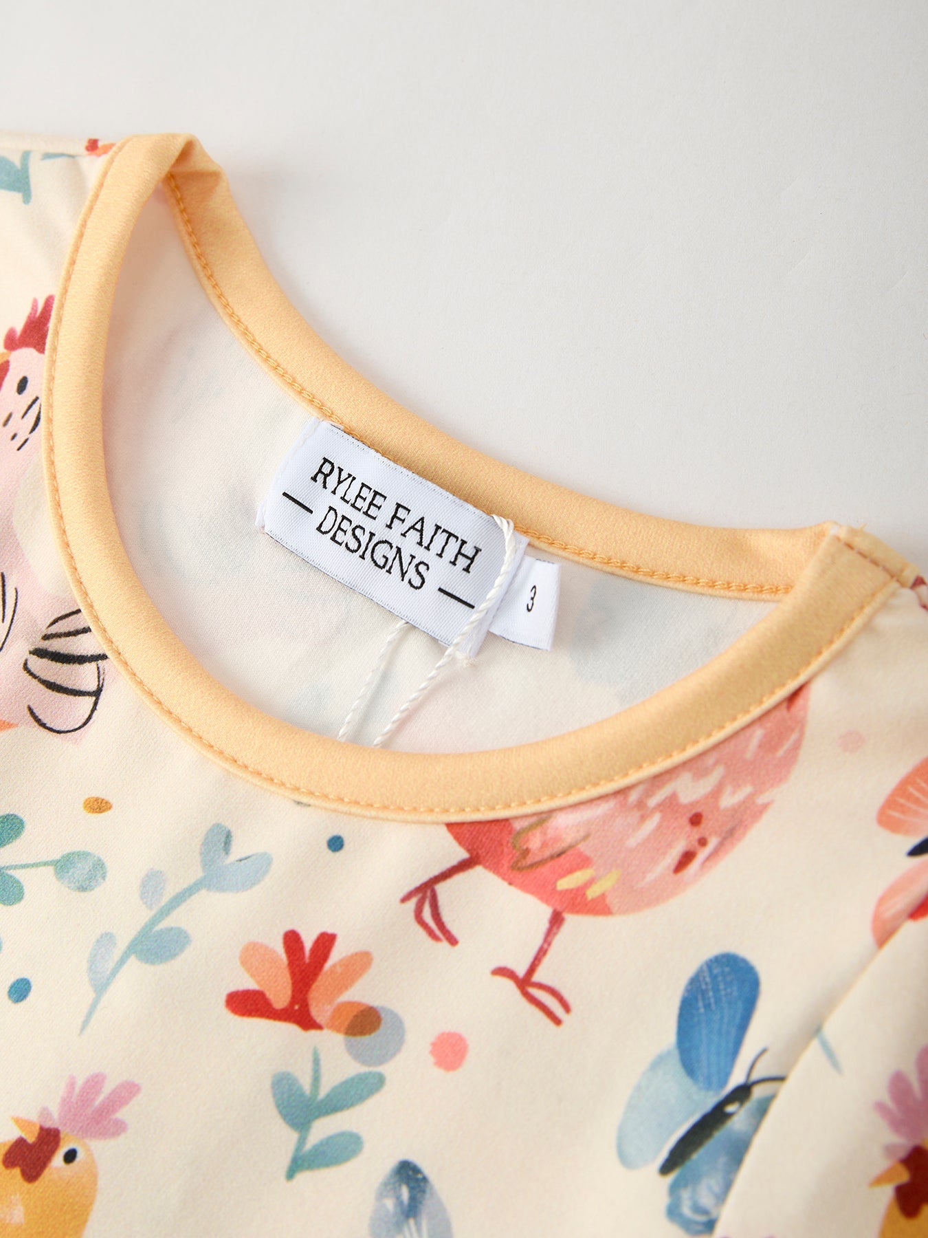 Alicia Charming Chicken & Butterfly Girls Dress with Cute Ruffled Pockets