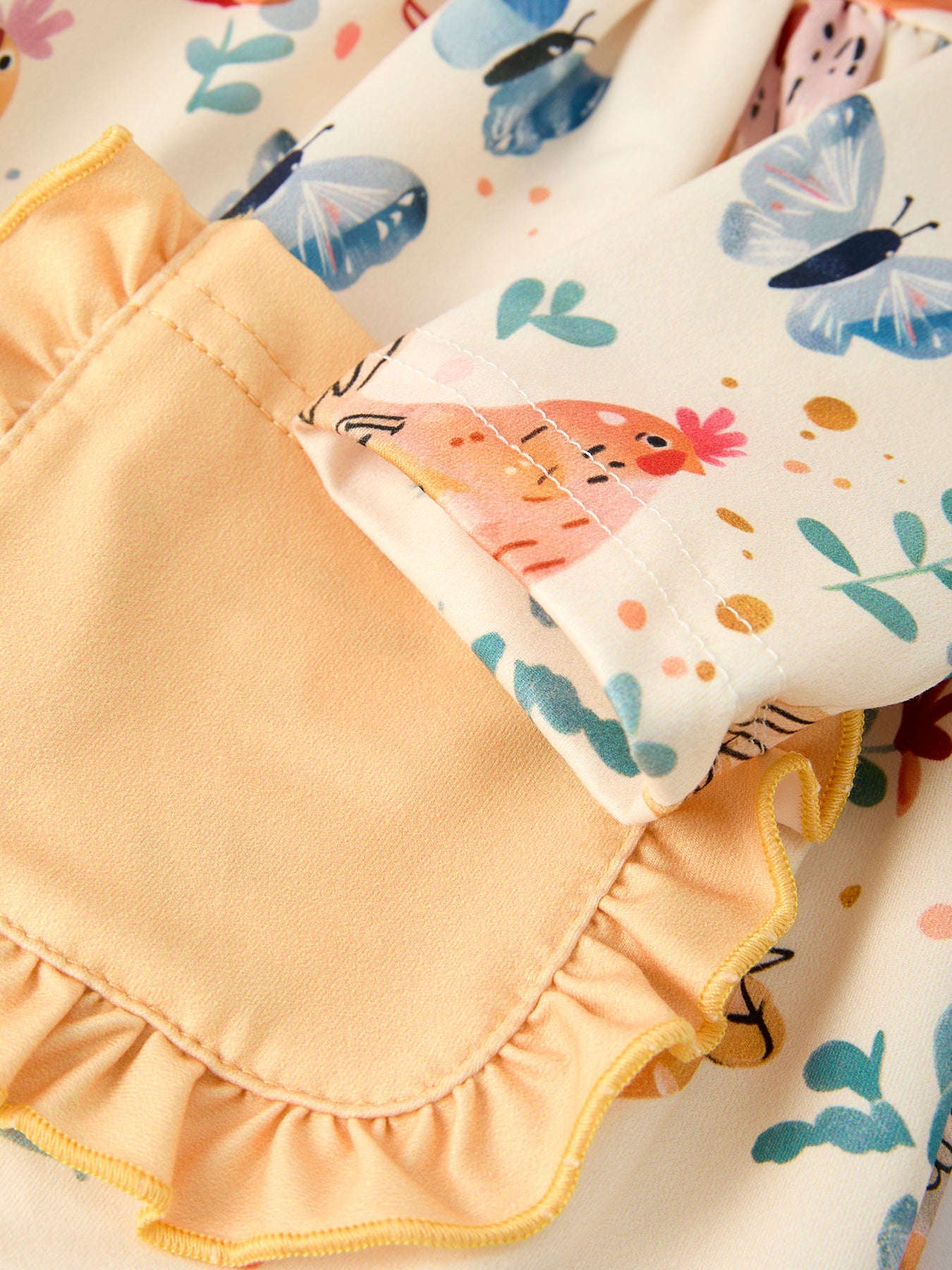 Alicia Charming Chicken & Butterfly Girls Dress with Cute Ruffled Pockets