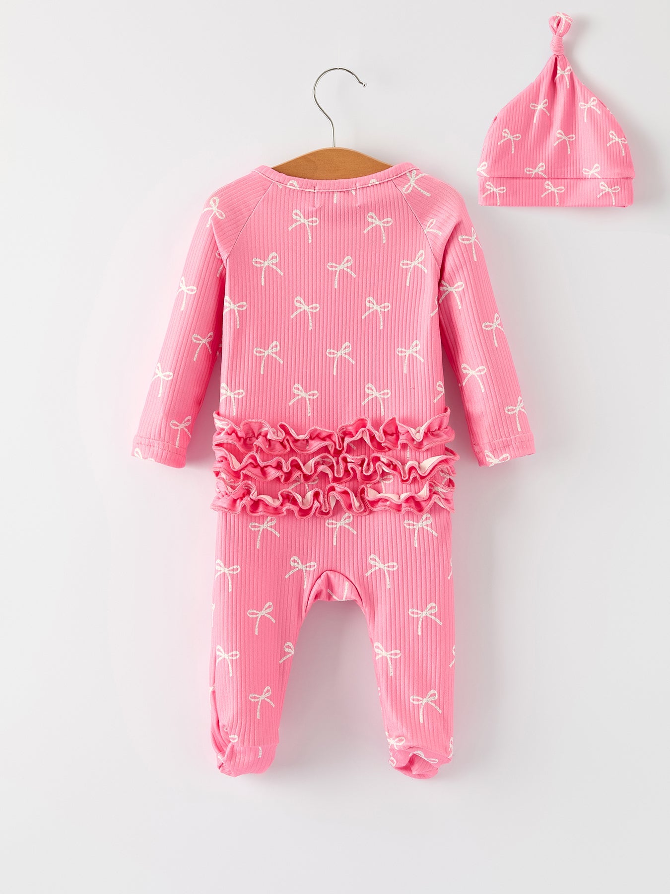 Carmen Bow Pink Romper with Hat: Sweet and Stylish Baby Outfit