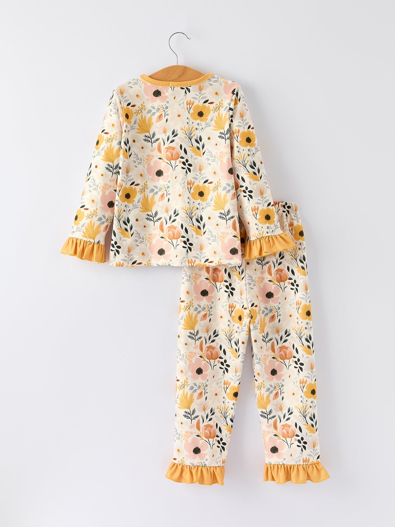 Servia Floral Print Girls Pajamas Set with Ruffle Details