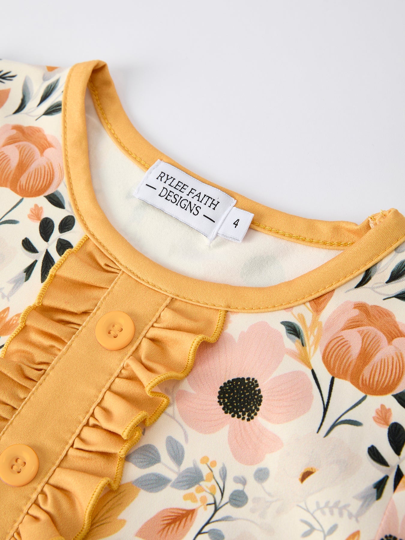 Servia Floral Print Girls Pajamas Set with Ruffle Details