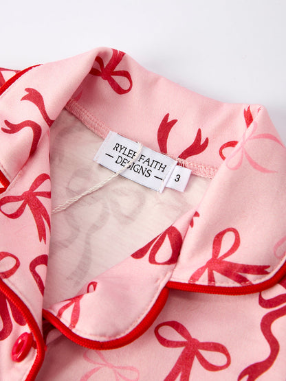 Samantha Bow Girls Pajama Set with Furry Trim