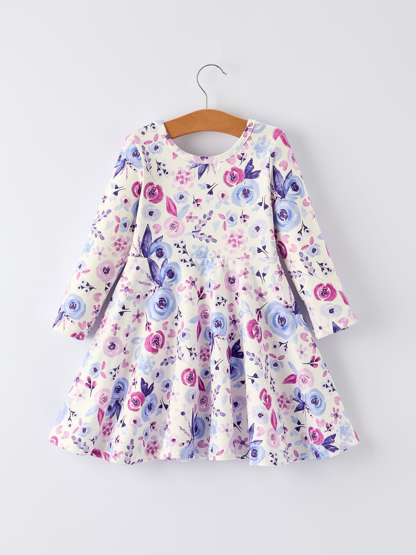 Indira Purple Floral Baby Girl Dress with Long Sleeves