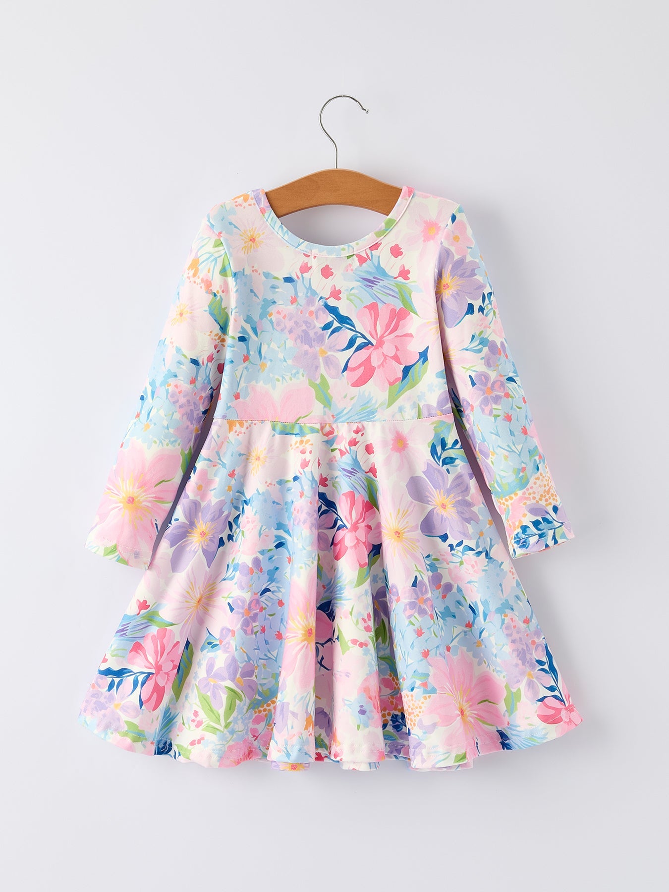 Yakaira Floral Print Girl Dress with Long Sleeves