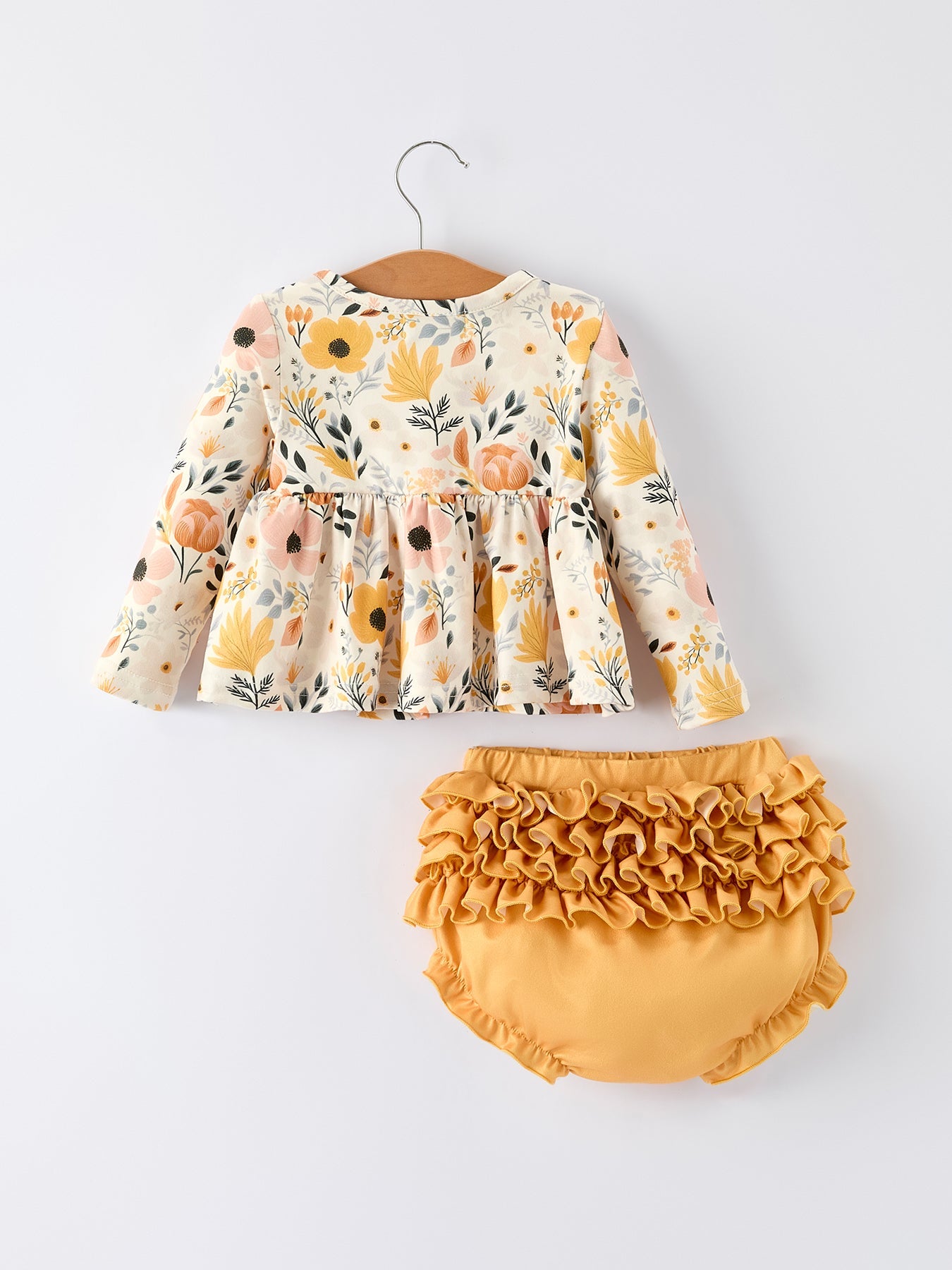 Rosmery Floral Print Baby Girls Long Sleeve Top with Ruffle Bloomers Set