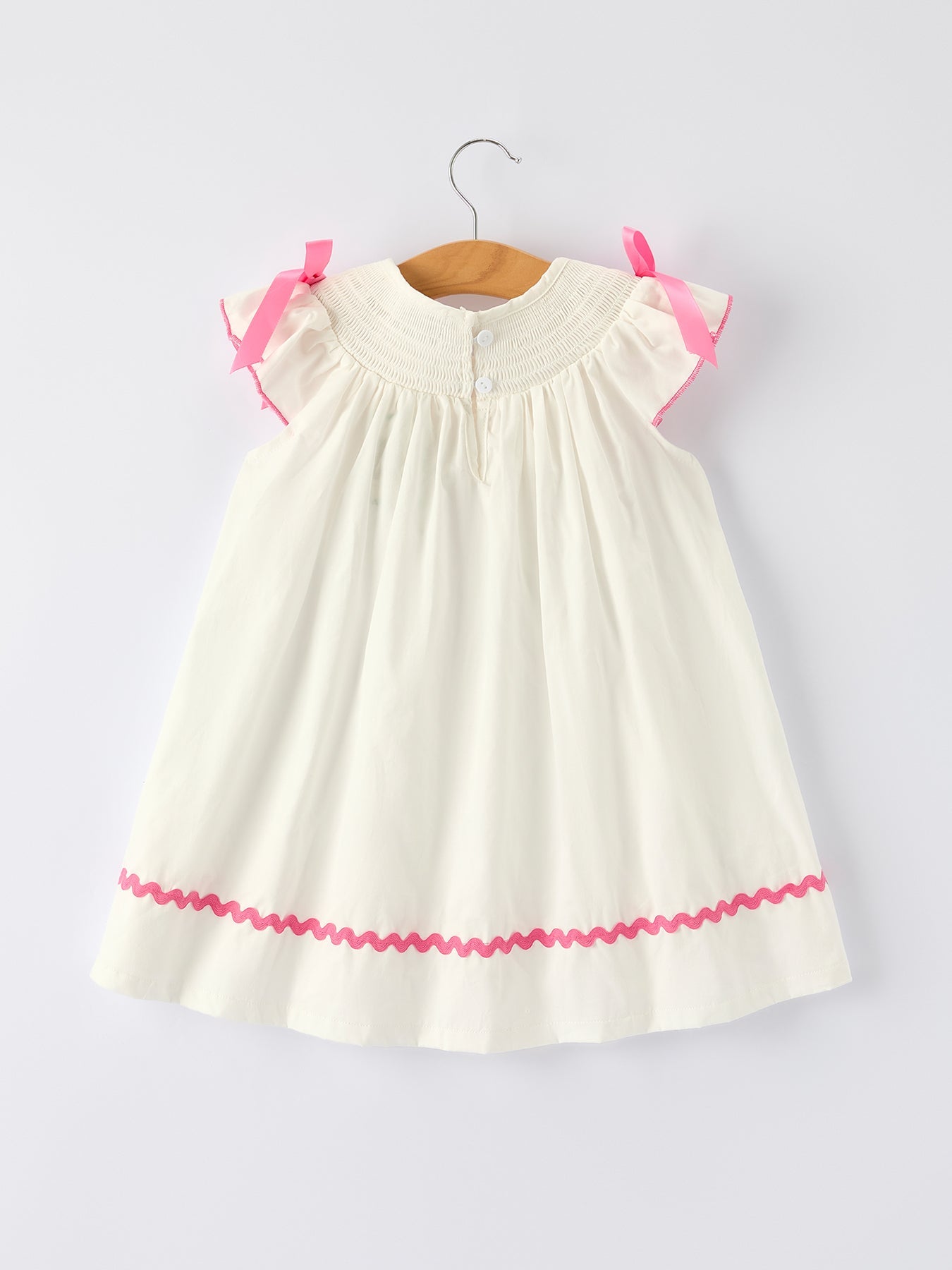 Saheline Fall White Girls Dress with Pink Bow Embroidery