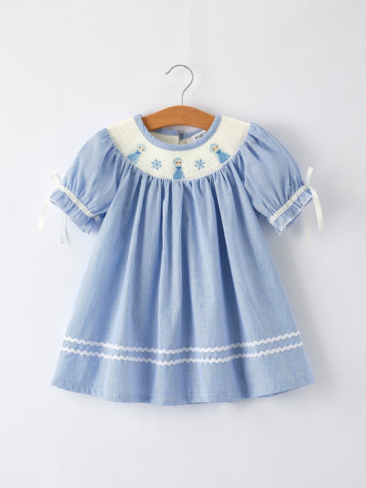 Yanira Blue Striped Smocked Outfit with Short Sleeves