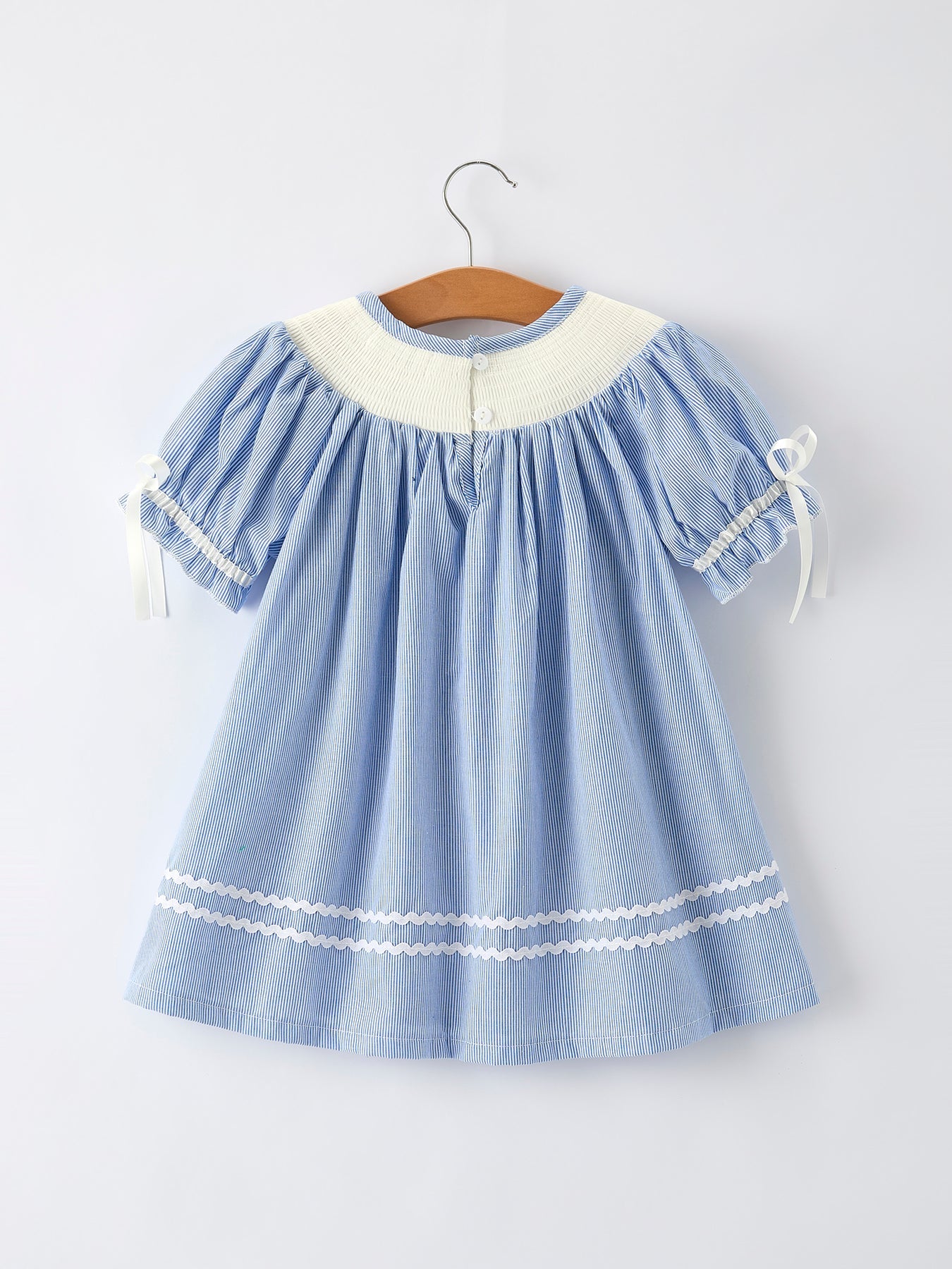 Yanira Blue Striped Smocked Outfit with Short Sleeves