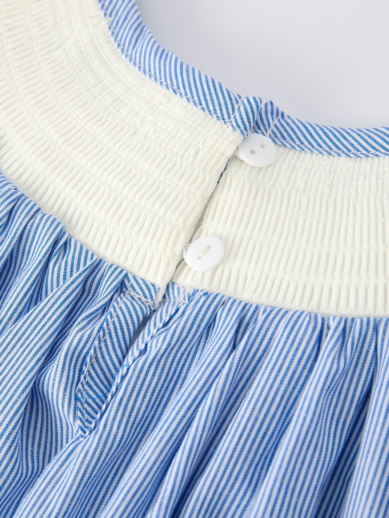 Yanira Blue Striped Smocked Outfit with Short Sleeves