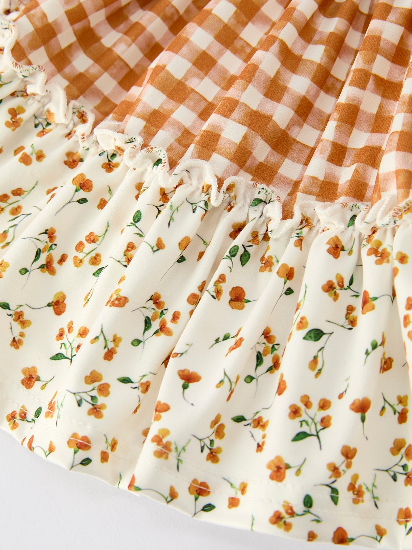 Autumn Patchwork Floral &amp; Plaid Long Sleeve Girls Dress