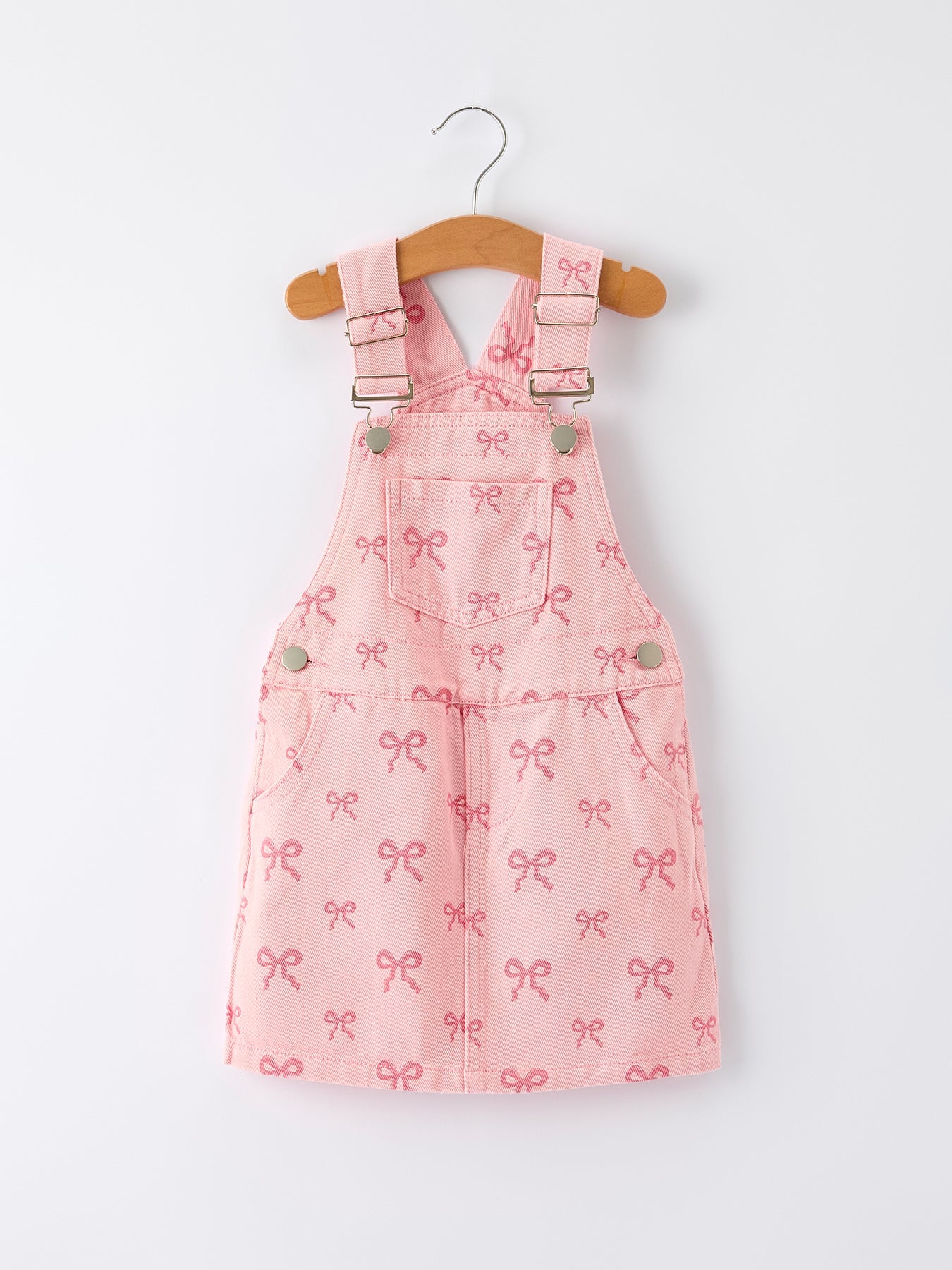 Barbara Pink Bow Denim Overall Dress for Girls