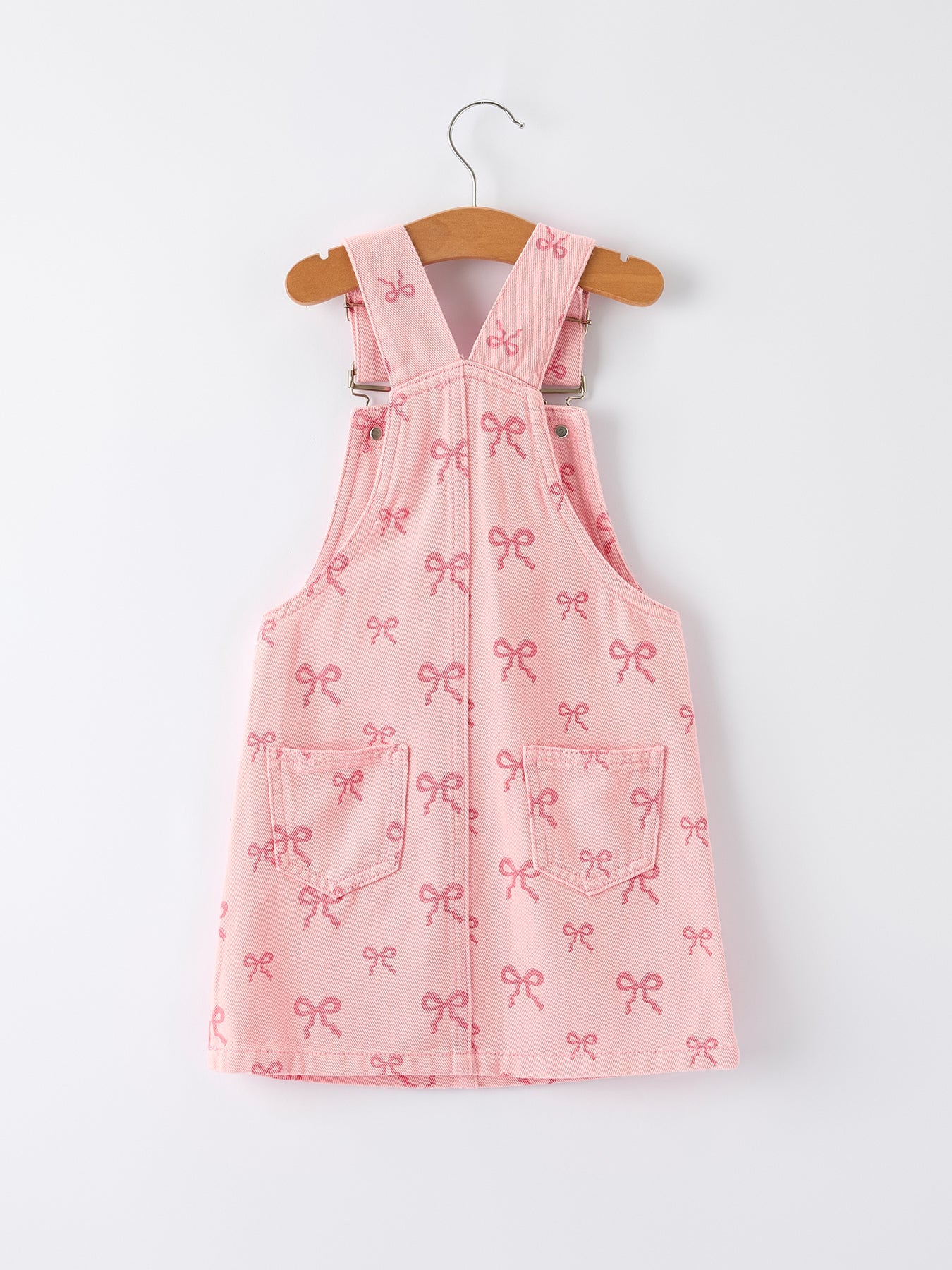 Barbara Pink Bow Denim Overall Dress for Girls