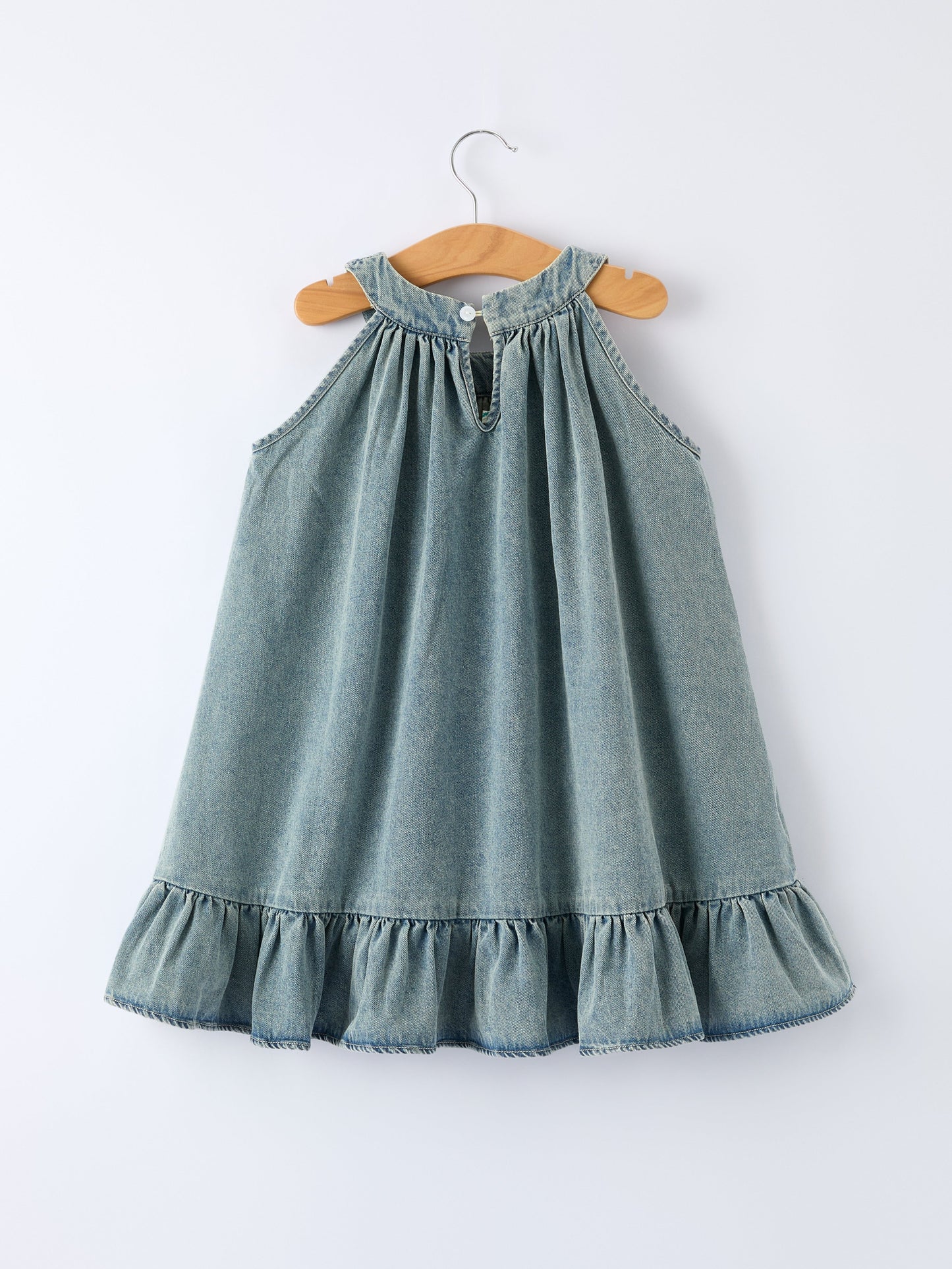 Massiel Girls Denim Ruffle Trim A-Line Dress