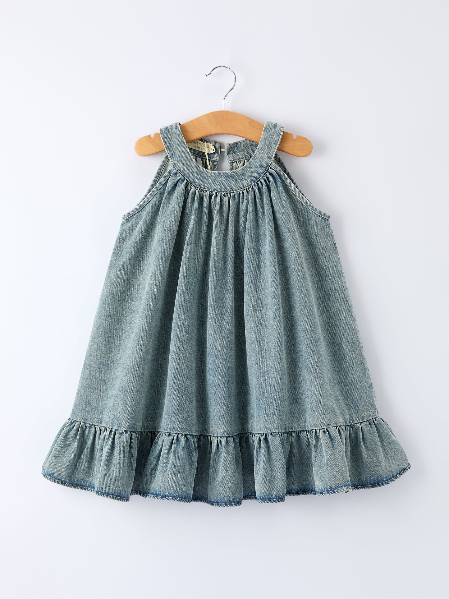 Massiel Girls Denim Ruffle Trim A-Line Dress