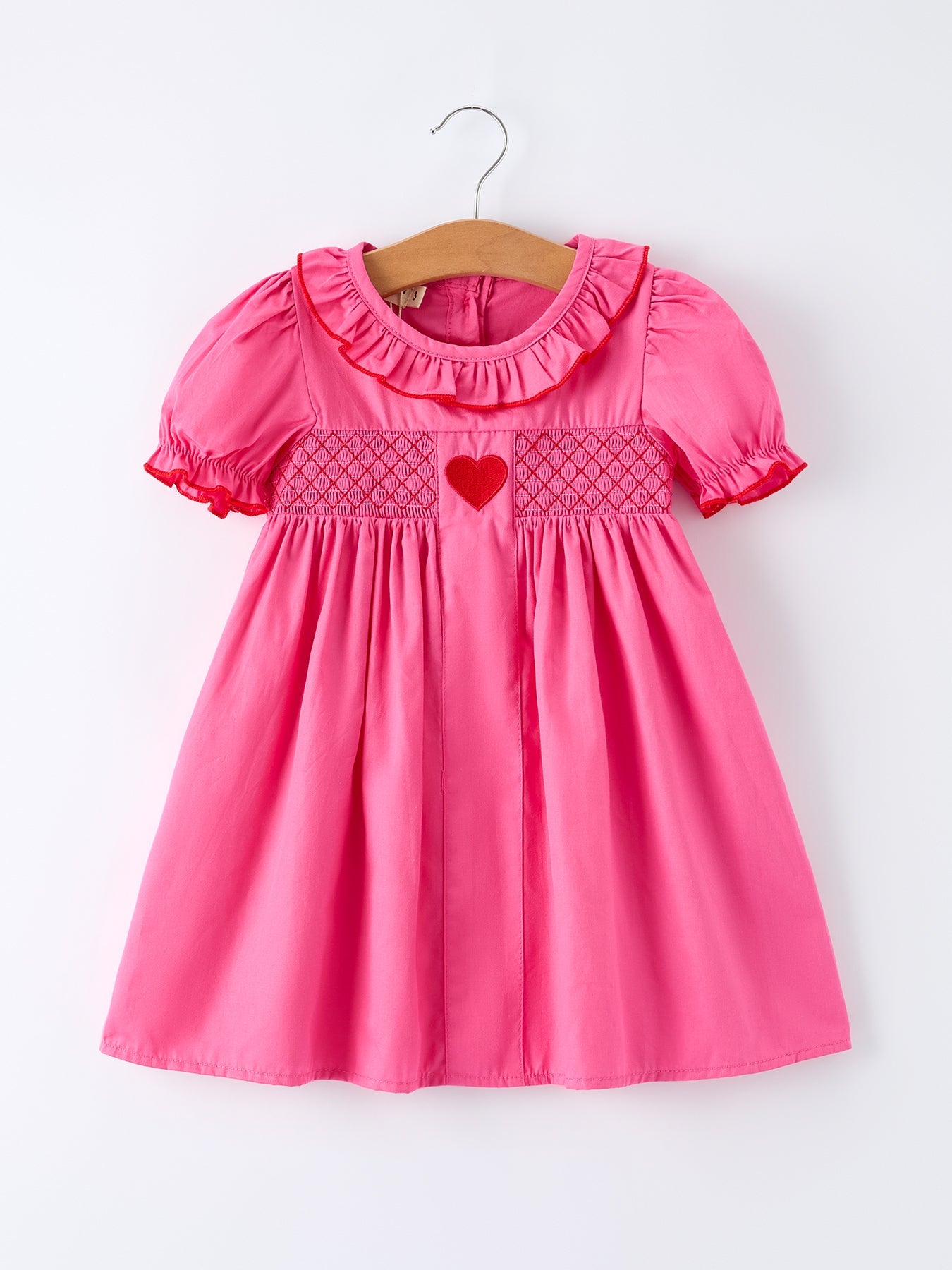 Valentine's Day Hot Pink Ruffle Collar Heart Applique Girls Dress