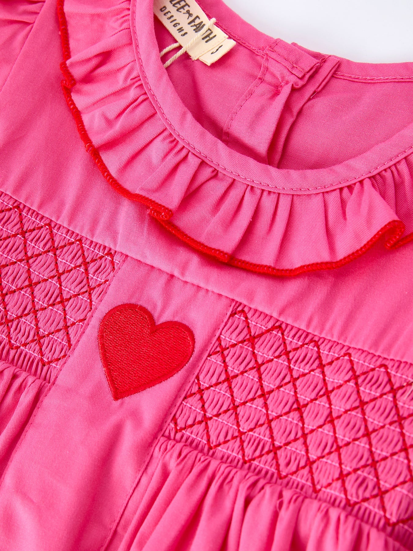 Valentine's Day Hot Pink Ruffle Collar Heart Applique Girls Dress