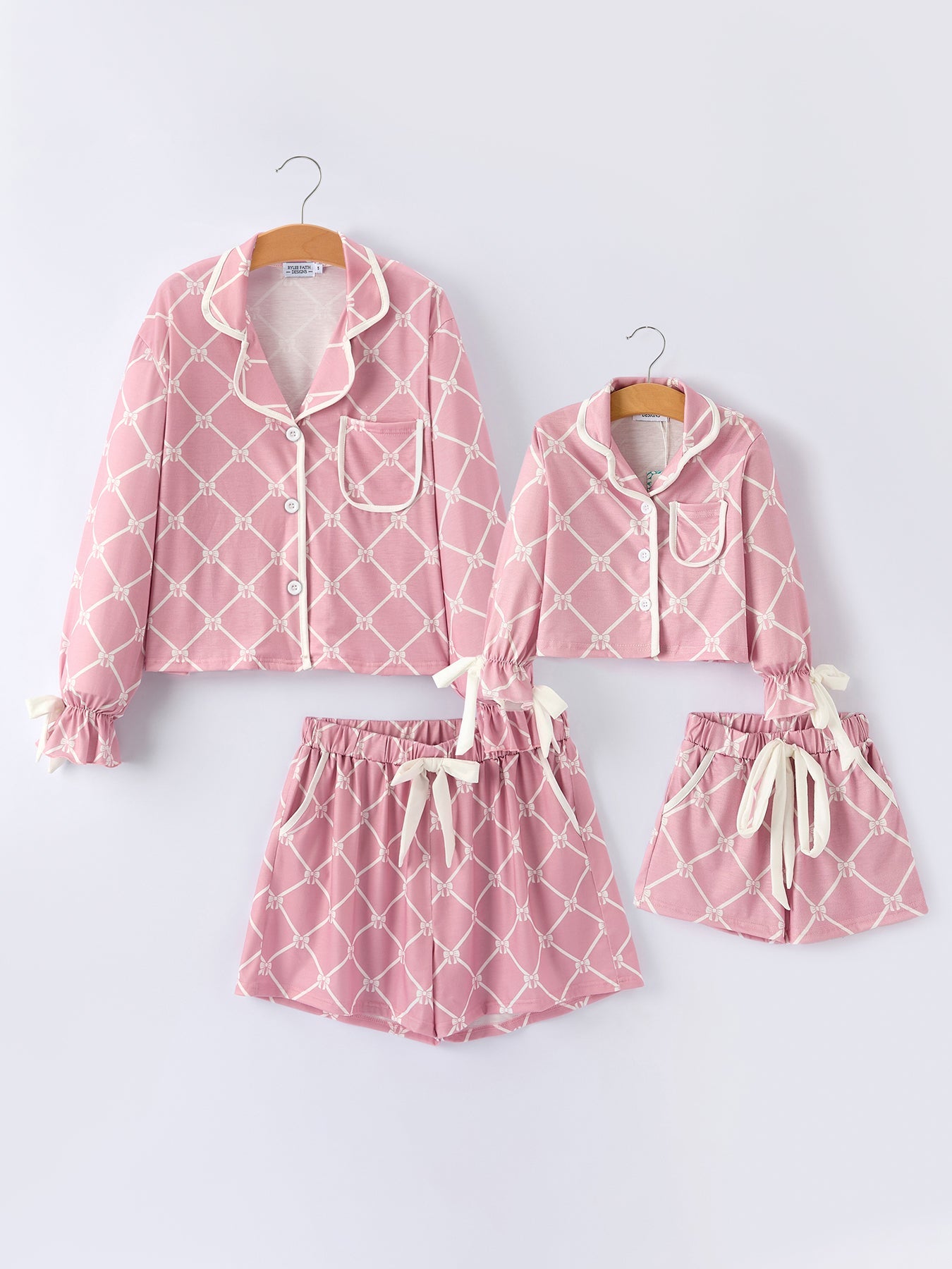Matching Mommy & Me Check Bow Girls Lapel Pajamas