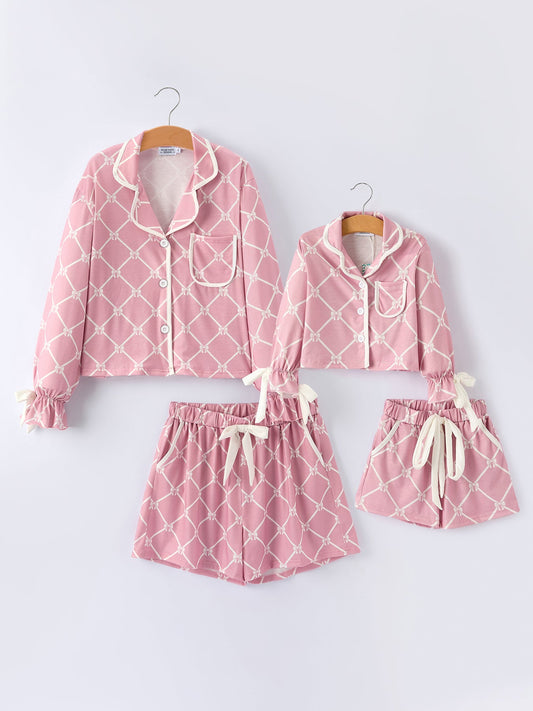 Matching Mommy & Me Check Bow Girls Lapel Pajamas