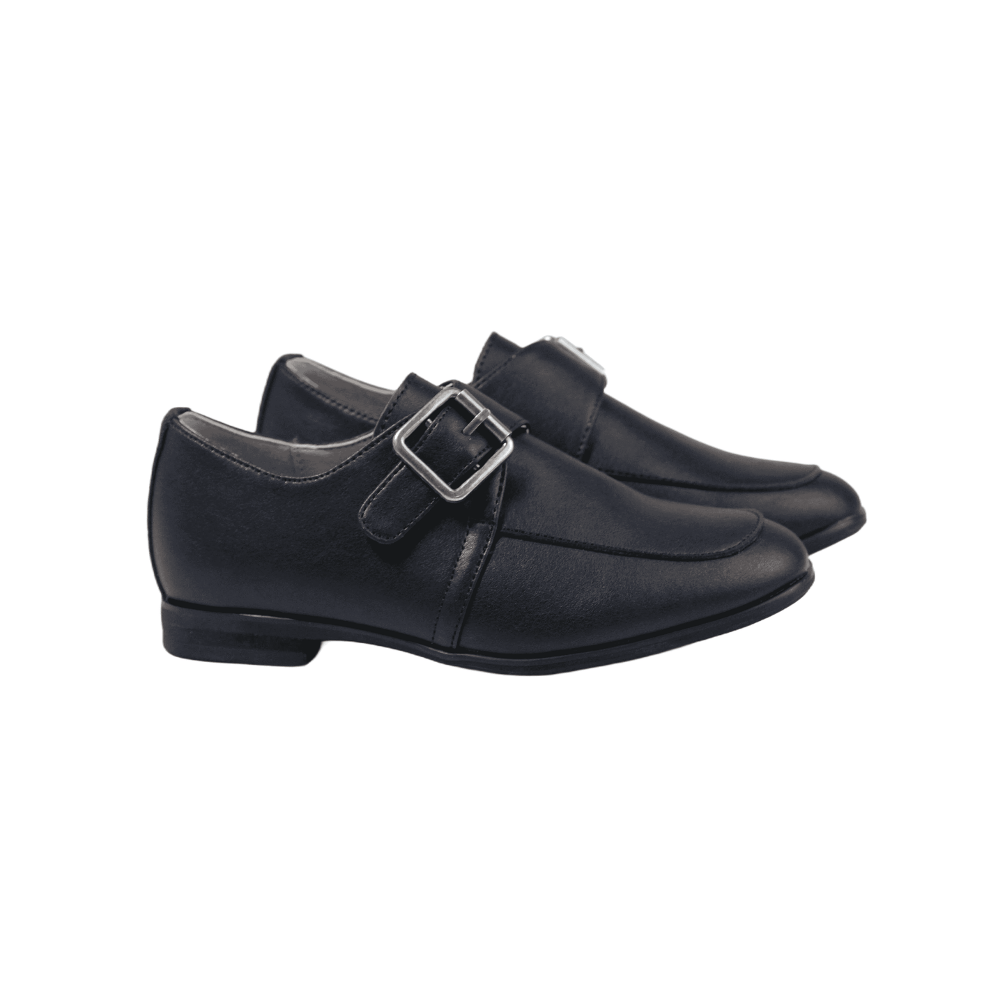 Darius Boys Black Leather Dress Shoes with Velcro Closure