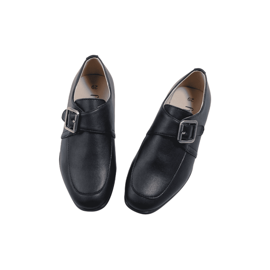 Darius Boys Black Leather Dress Shoes with Velcro Closure
