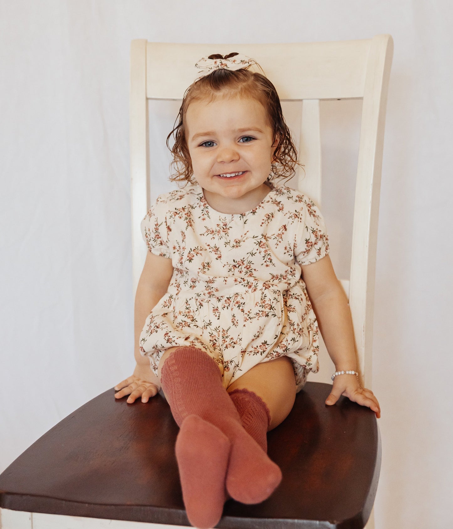 Anessa floral cotton Bubble Romper w/Bow