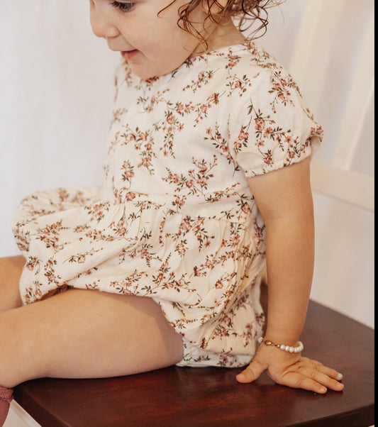 Anessa floral cotton Bubble Romper w/Bow