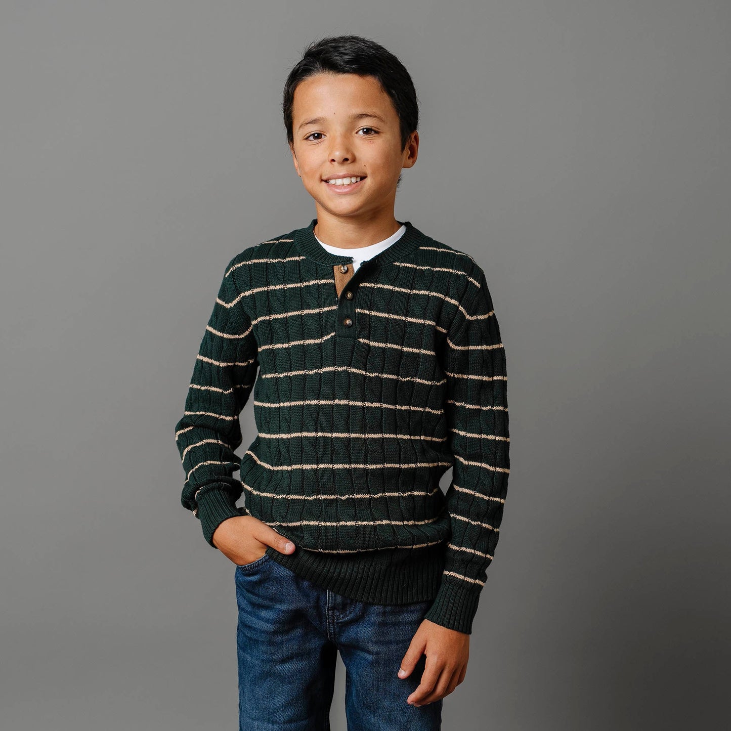 Kevin Organic Sweater Henley with Elbow Patches - Baby