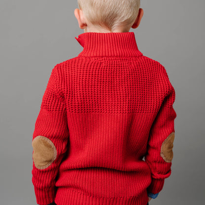 Matt Organic Mix Stitch Mock Neck Sweater with Elbow Patches - Baby