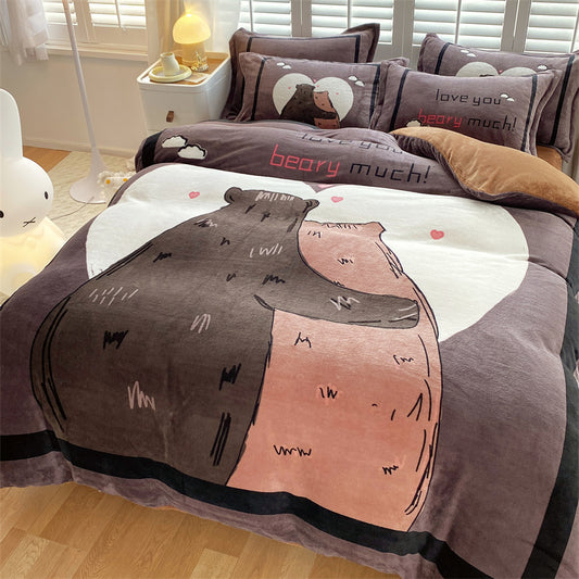 Cute Cartoon Milk Velvet Bedding Set Of Four Bedding - GuGuTon