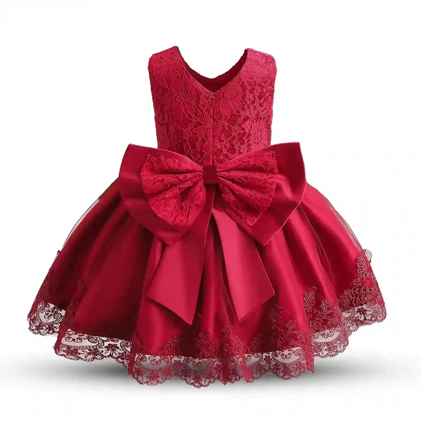 Baby Girl Party Dress with Bowknot - Burgundy 1 Year