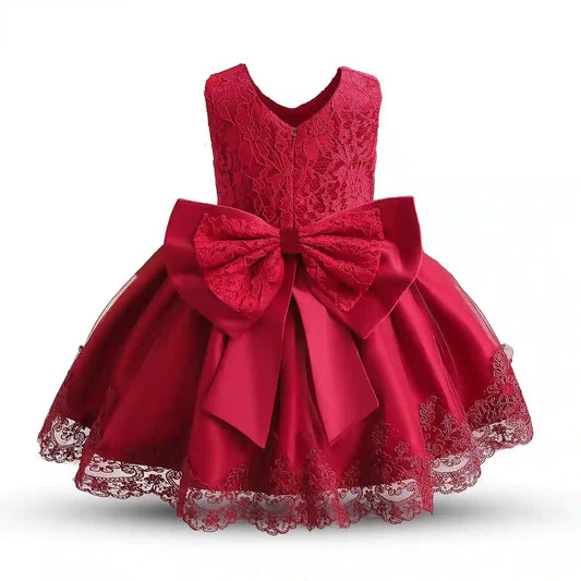 Baby Girl Party Dress with Bowknot - Burgundy 1 Year