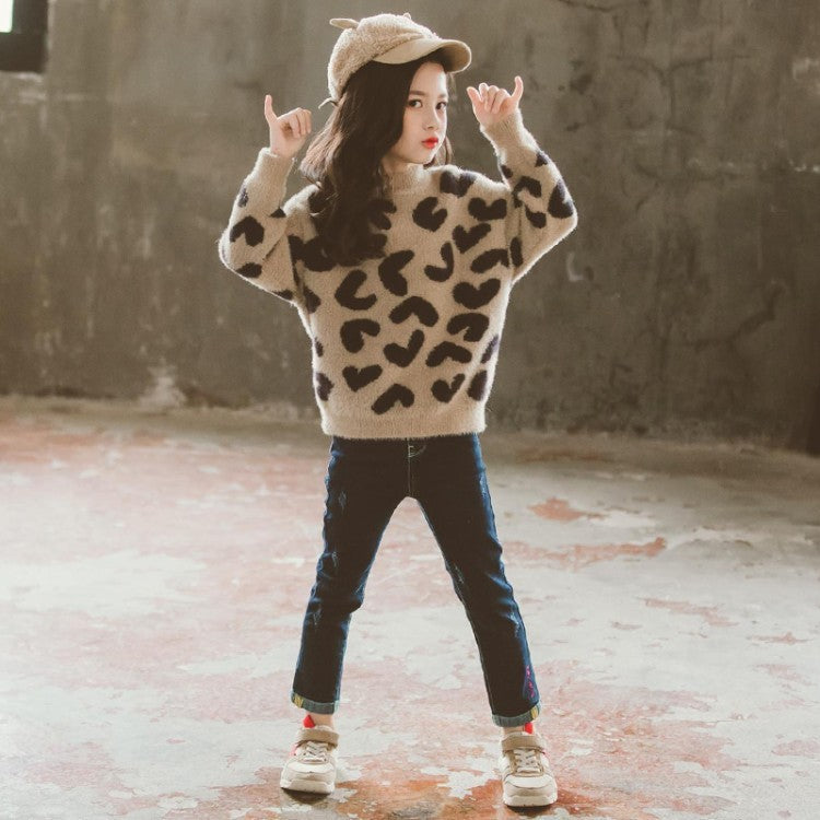 Lian Children's leopard-print mink wool sweater - GuGuTon baby store - Baby Fashion - Toddlers Outfits - Babies Outfits - Toddler Clothes - Kids Clothing - Newborn Clothes - Newborn Wear - Kids Wear - Trending Clothes - Trending Outfits - Fall Fashion - Winter Fashion - Girls Clothes - Boys Clothes - Babies Wear - Kids Accessories - KidsWear - Summer Clothes - Summer Fashion - Summer Trend - Falls Sweaters - Tops - Bottom - Jeans - Blouse - Dresses - Newborn Dresses - Toys