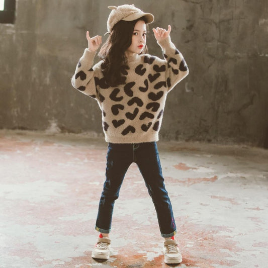 Lian Children's leopard-print mink wool sweater