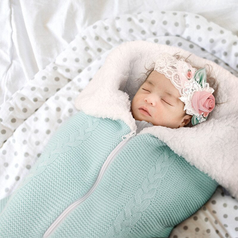 Baby Sleeping Bag Newborn Winter Warm Infant Button Knit Swaddle Wrap