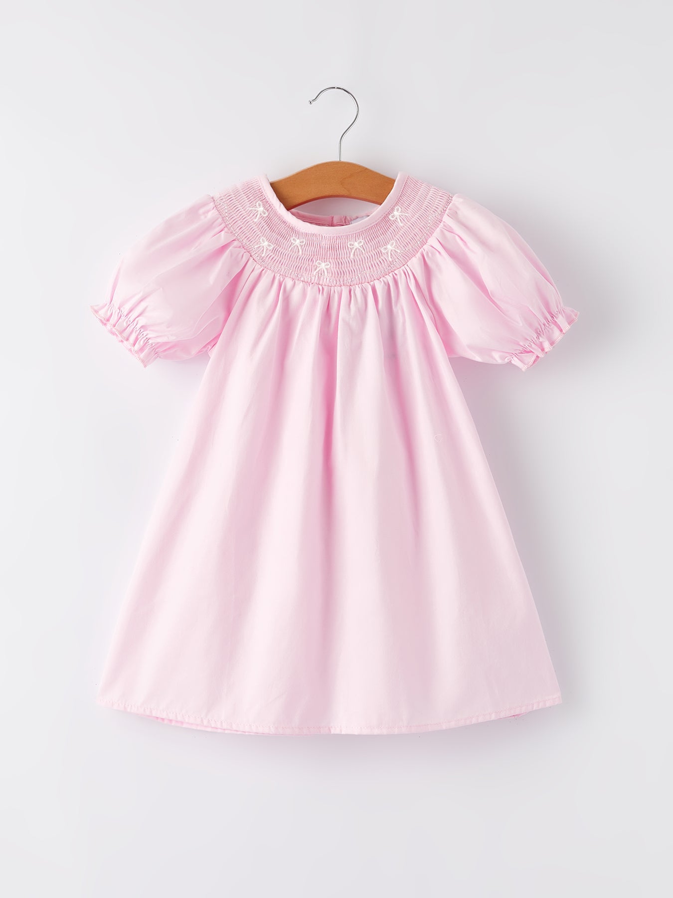 Bossie White Bow Smock Embroidered Pink Dress