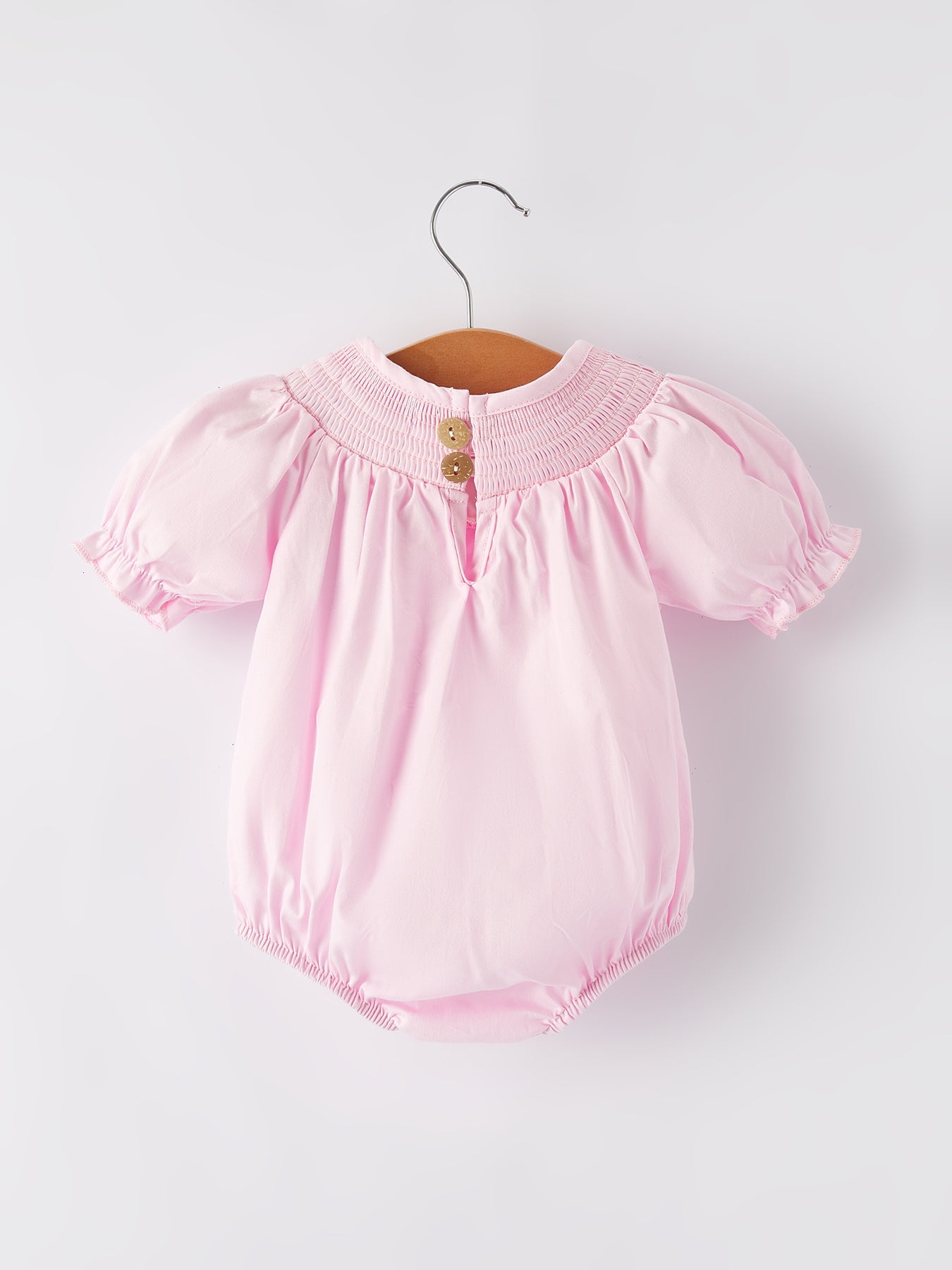 Kristel White Bow Smock Embroidered Pink Romper