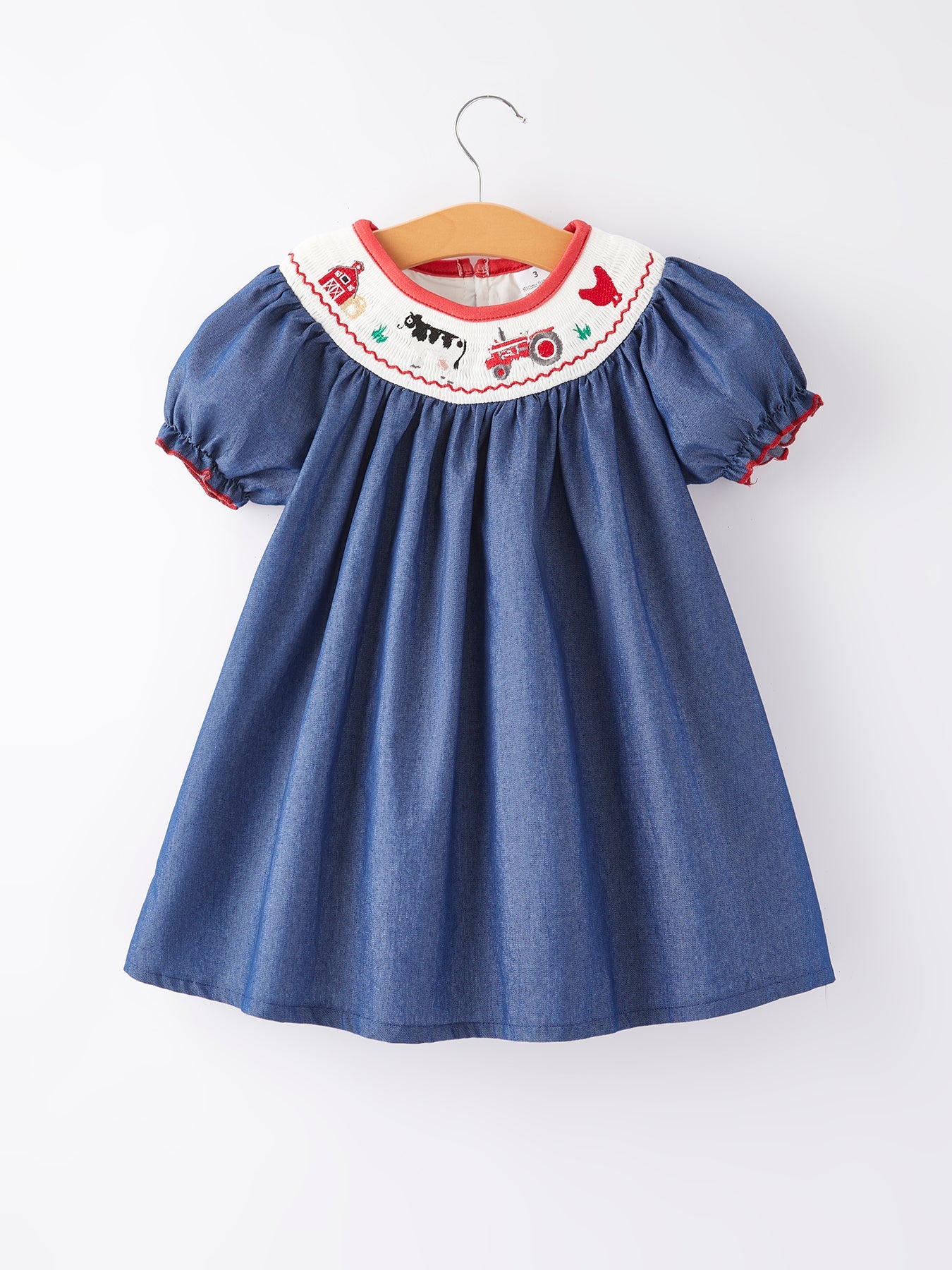 Katherine Girls Farm Smocking Embroidered Blue Dress