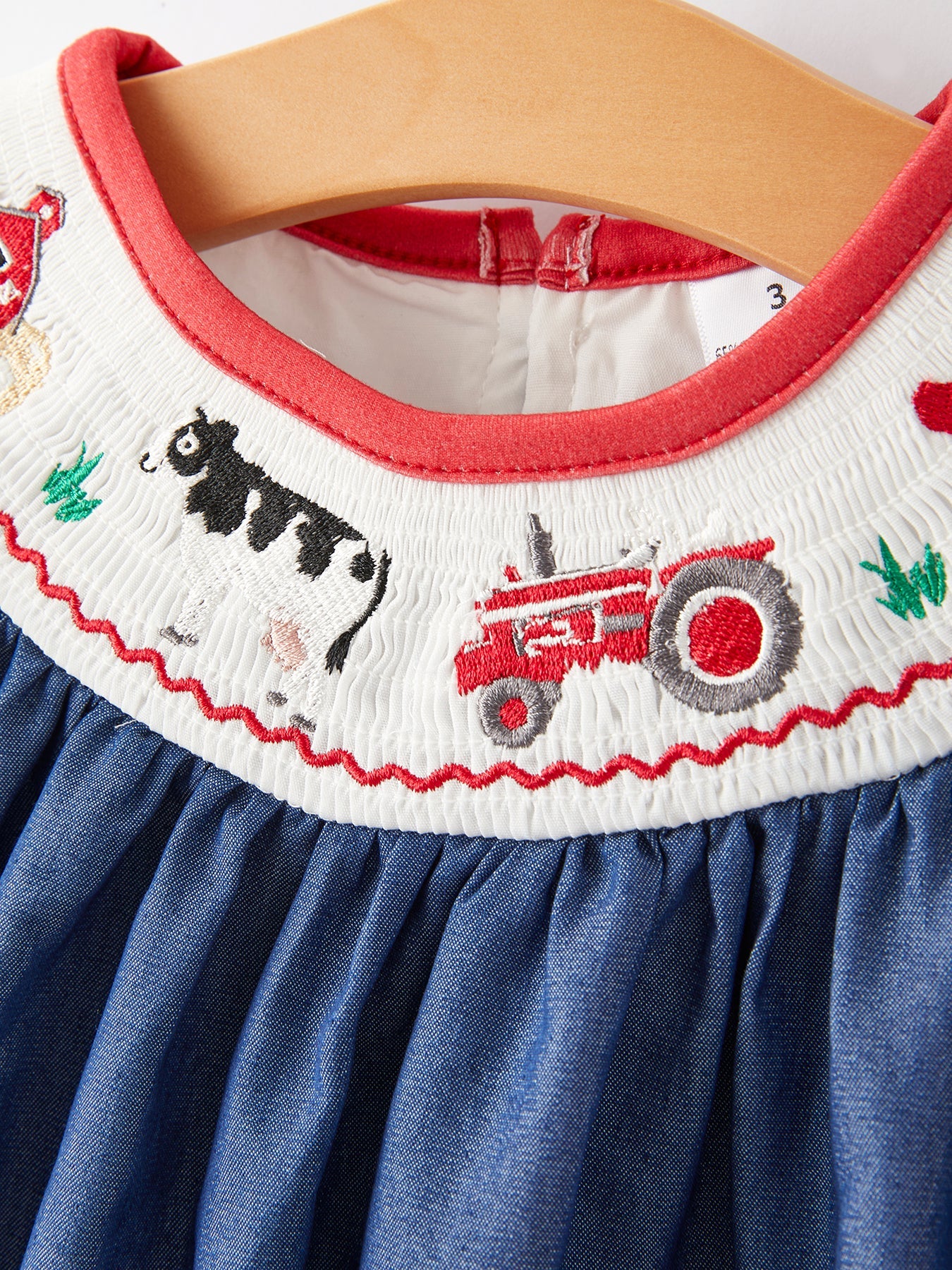 Katherine Girls Farm Smocking Embroidered Blue Dress