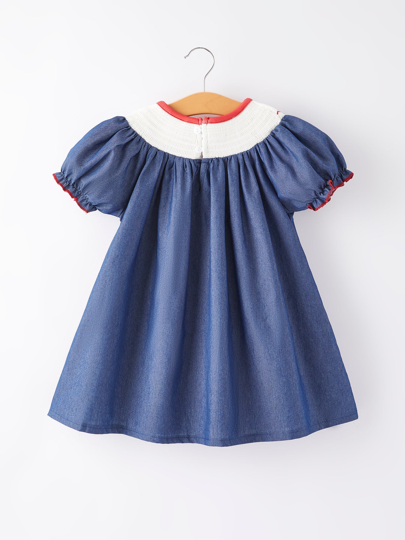 Katherine Girls Farm Smocking Embroidered Blue Dress