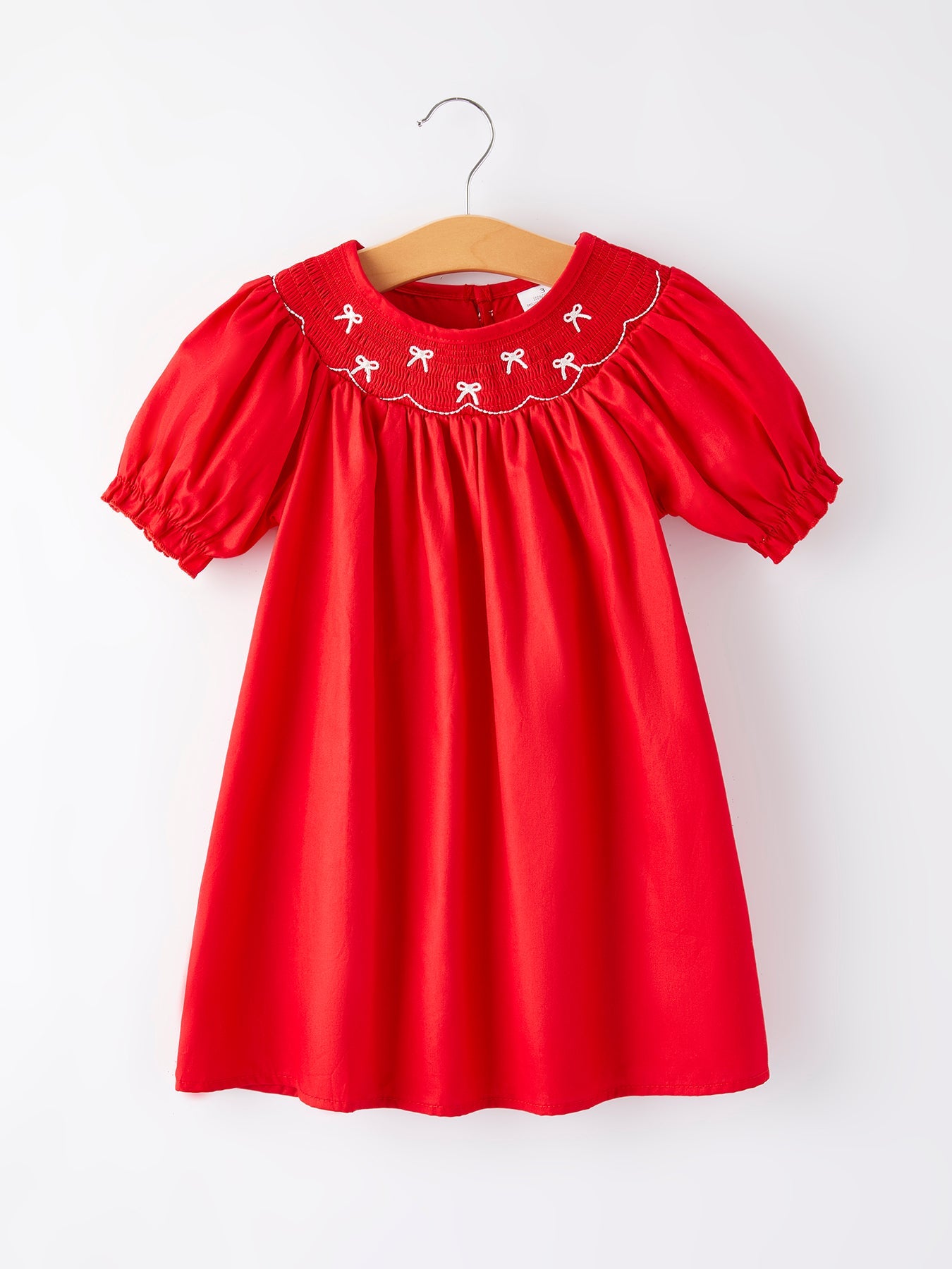 Crannie Girls Bow Smocking Embroidered Red Dress