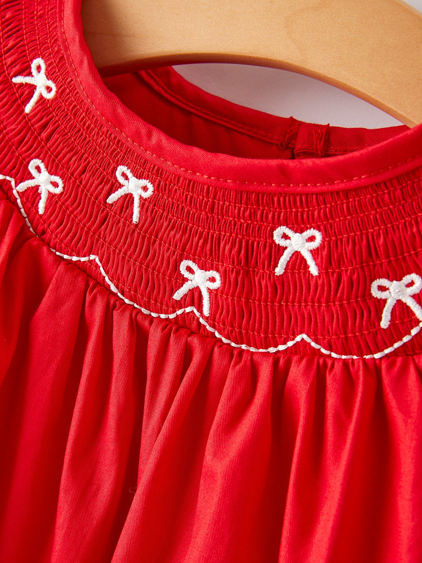 Crannie Girls Bow Smocking Embroidered Red Dress