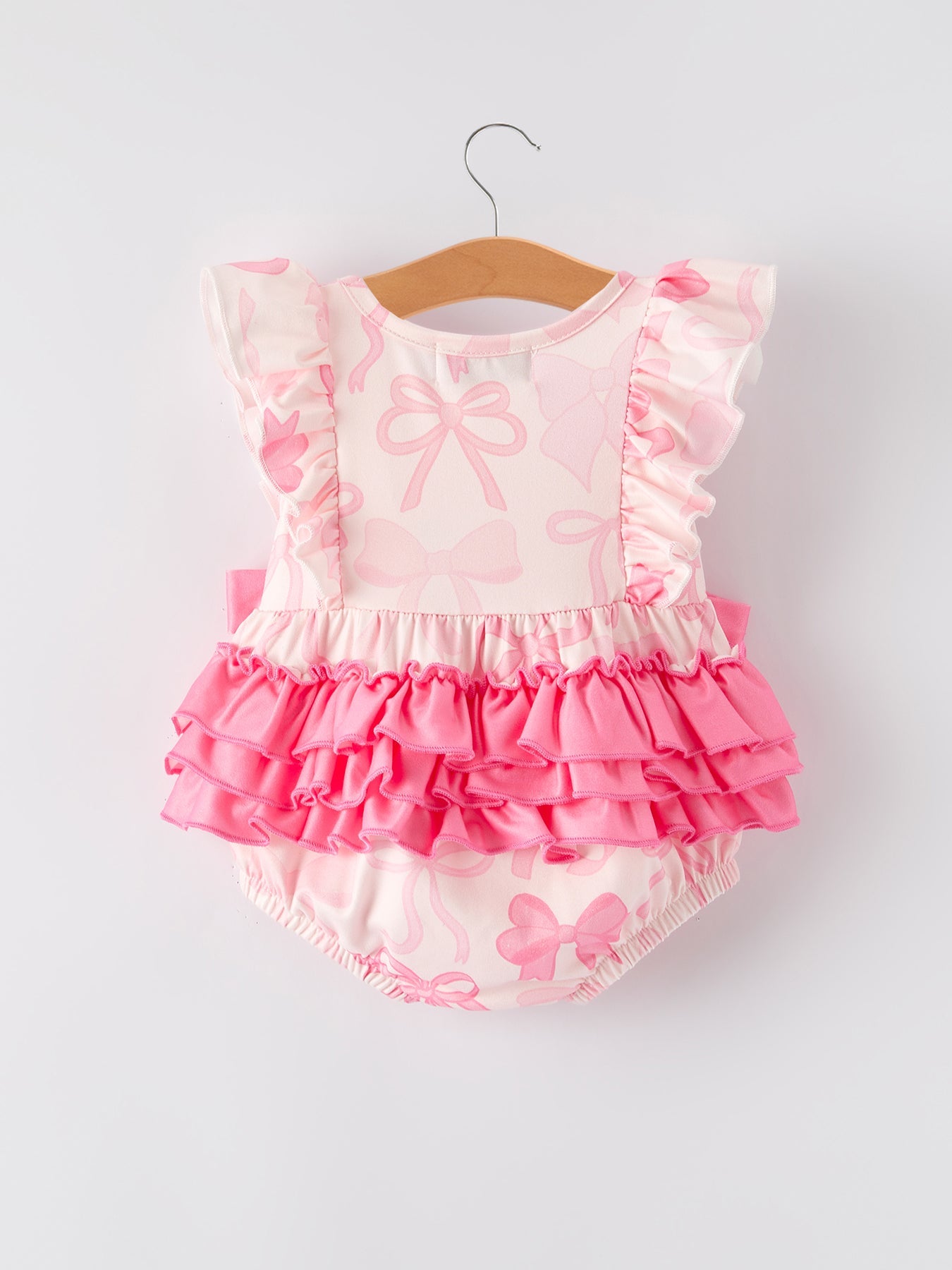 Flores Girls Pink Bow Print Short Sleeves Romper
