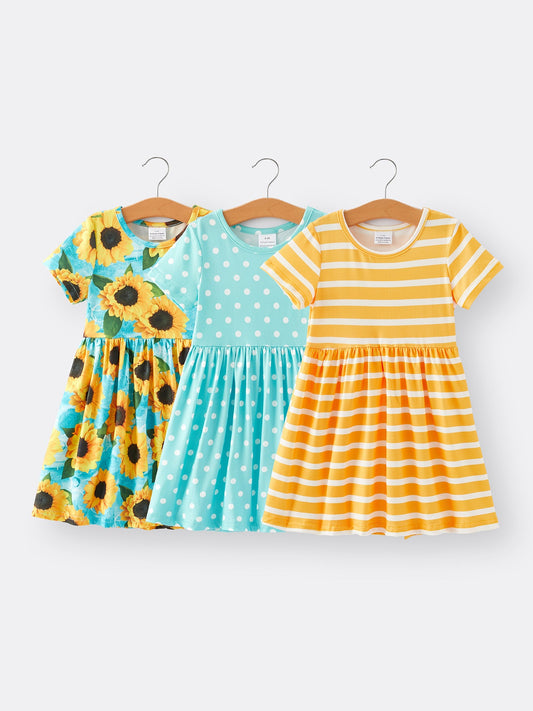 Yenn Sunflower Girls' Milk Silk Dress 3-piece Set
