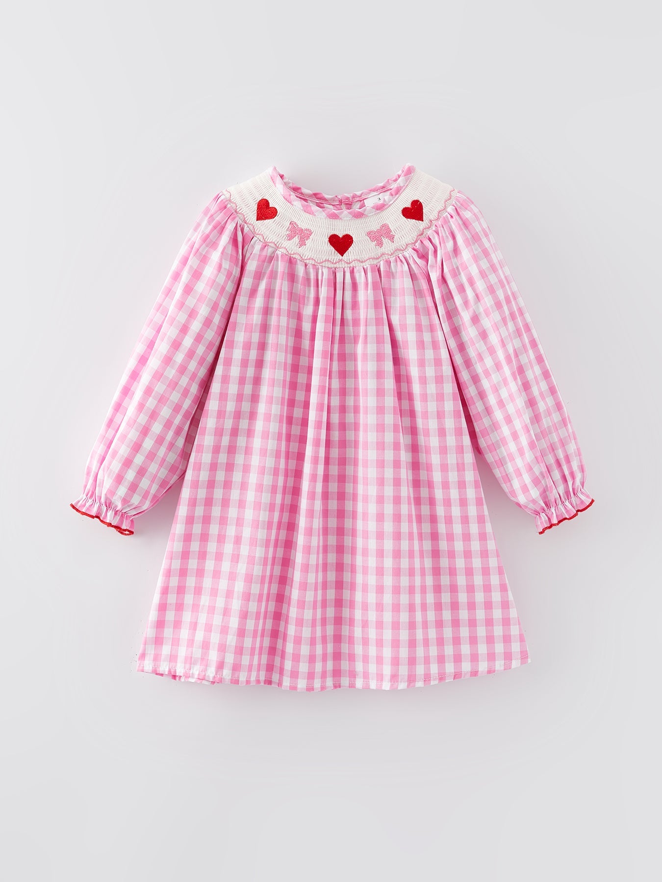 Sinergy Heart Bow Smocking Embroidered Pink Dress