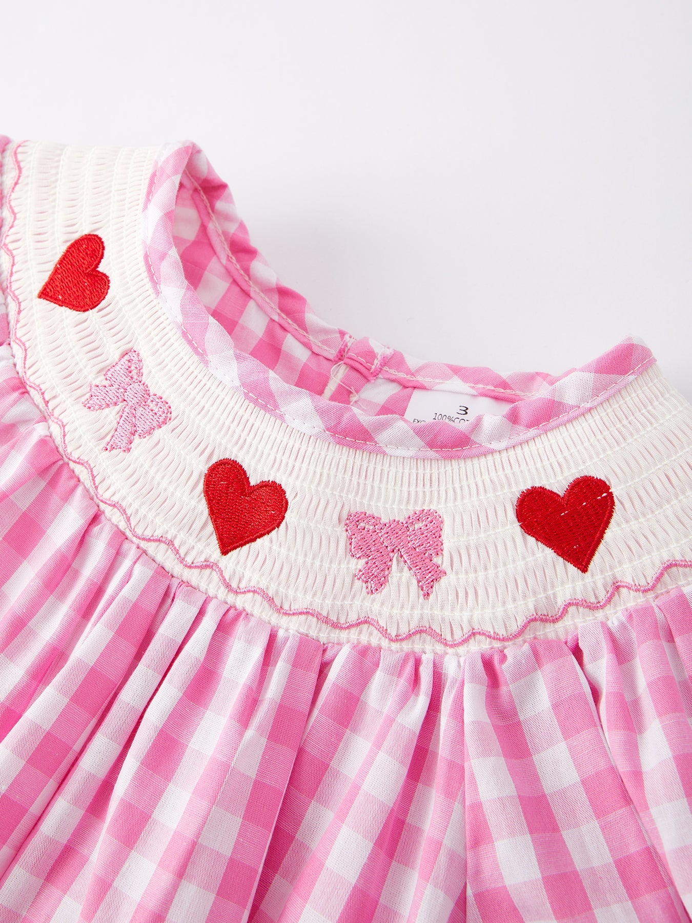 Sinergy Heart Bow Smocking Embroidered Pink Dress