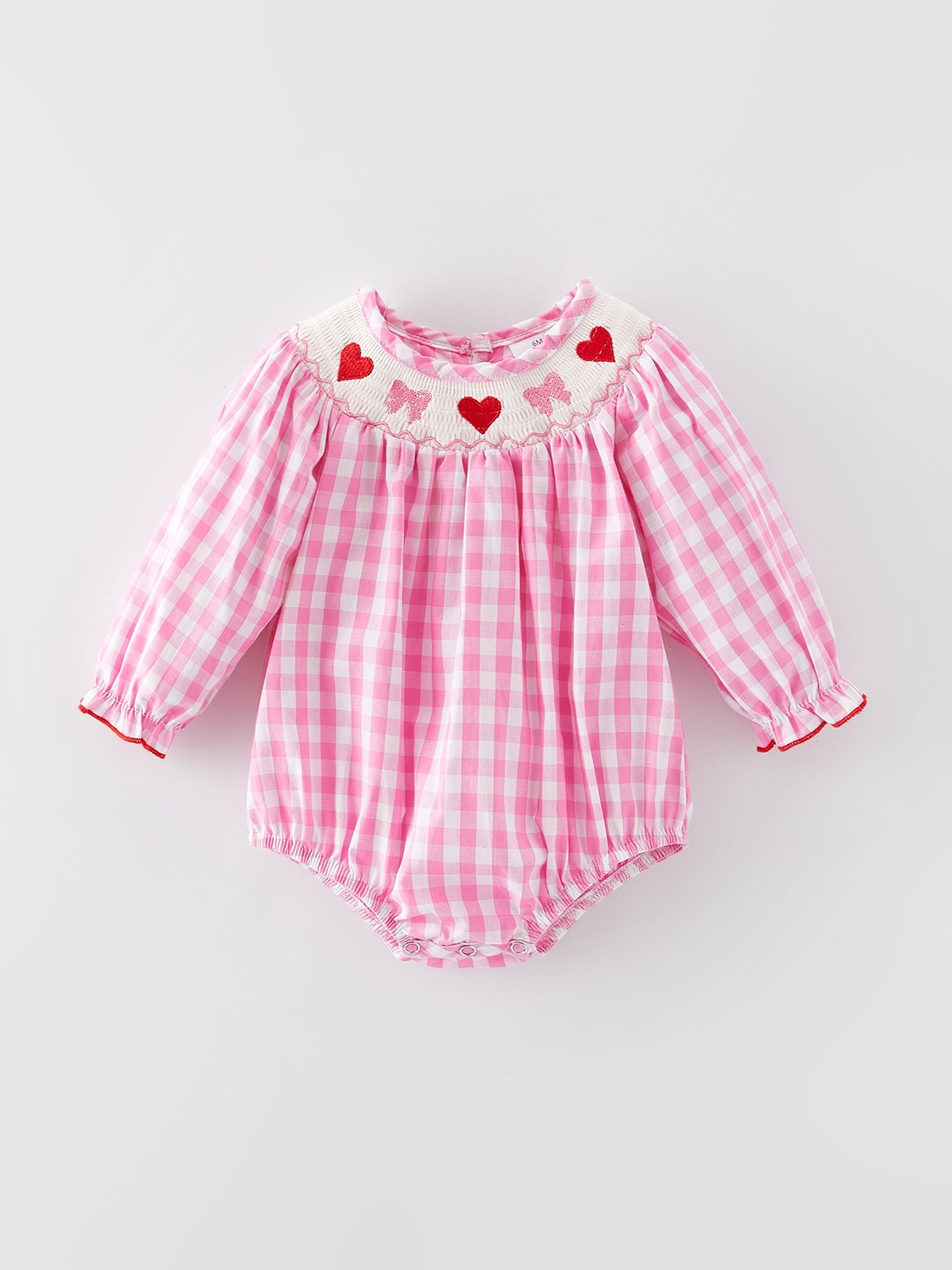 Rihanna Heart Bow Smocking Embroidered Pink Romper